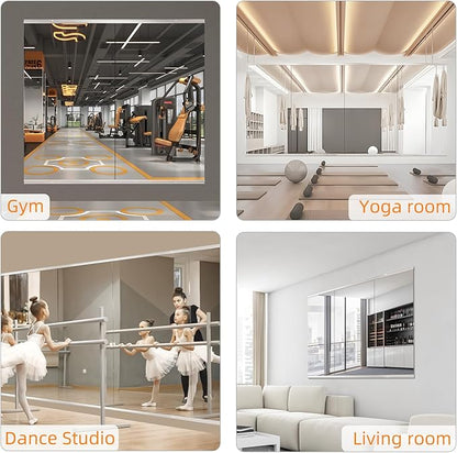 pertetey Home Gym Mirror, 3Pack 56X16 Inch Frameless Large Tempered Glass Wall Mounted Full Mirror for Gym, Yoga Studio, Dancing Studio