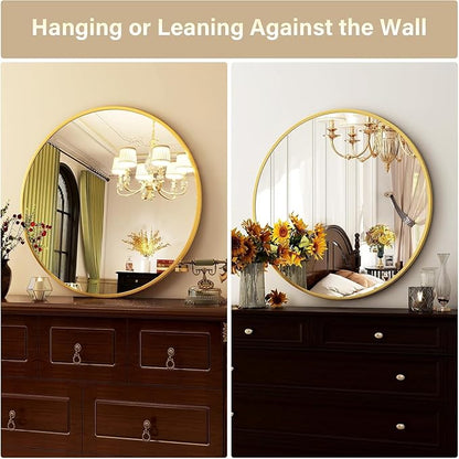 HARRITPURE 28" Round Mirror - Gold Bathroom Mirror Circle Wall Mirror with Brushed Aluminum Alloy Frame Modern Decor for Living Room, Vanity, Bedroom, Entryway