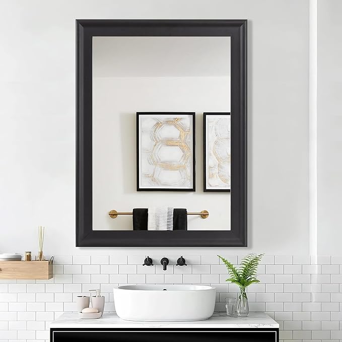 Black Wood Mirror for Bathroom,Rectangle Rustic 30 x 40 inch Vanity Mirror for Wall,Wooden Wall-Mounted Hanging Mirror for Entryway,Bedroom or Living Room