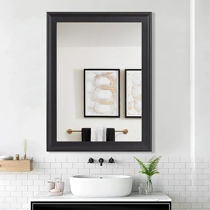 Black Wood Mirror for Bathroom,Rectangle Rustic 30 x 40 inch Vanity Mirror for Wall,Wooden Wall-Mounted Hanging Mirror for Entryway,Bedroom or Living Room