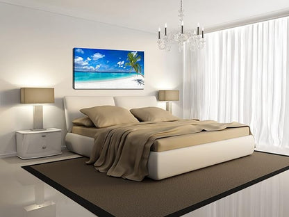 XXMWallArt FC2450 Seascape Wall Art Tropical Paradise Beach With White Sand and Coco Palms Canvas Wall Art Summer Beach Nature Pictures for Living Room Bedroom Home and Office Decor