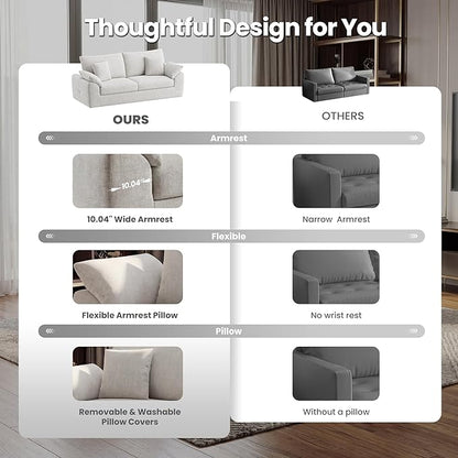 89.8" Modern Loveseat Sofa for Living Room, Cloud Boneless Couches with 4 Pillows, Mid Century Loveseat couches for Small Place, No Assembly Required, Beige
