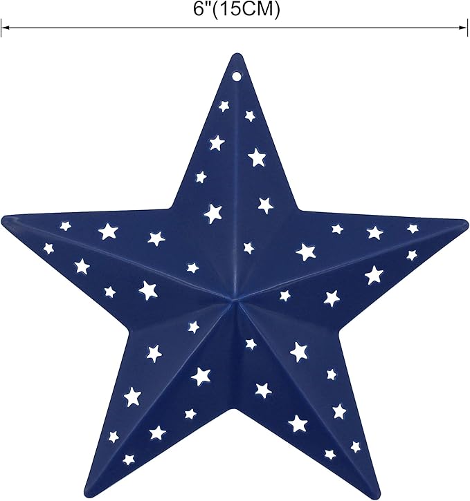 CVHOMEDECO. Primitives Rustic Gifts American Flag Stars Punched Metal Barn Stars for Wall/Wreaths/Twigs Decor, 6 Inch, Set of 3