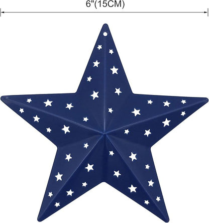 CVHOMEDECO. Primitives Rustic Gifts American Flag Stars Punched Metal Barn Stars for Wall/Wreaths/Twigs Decor, 6 Inch, Set of 3