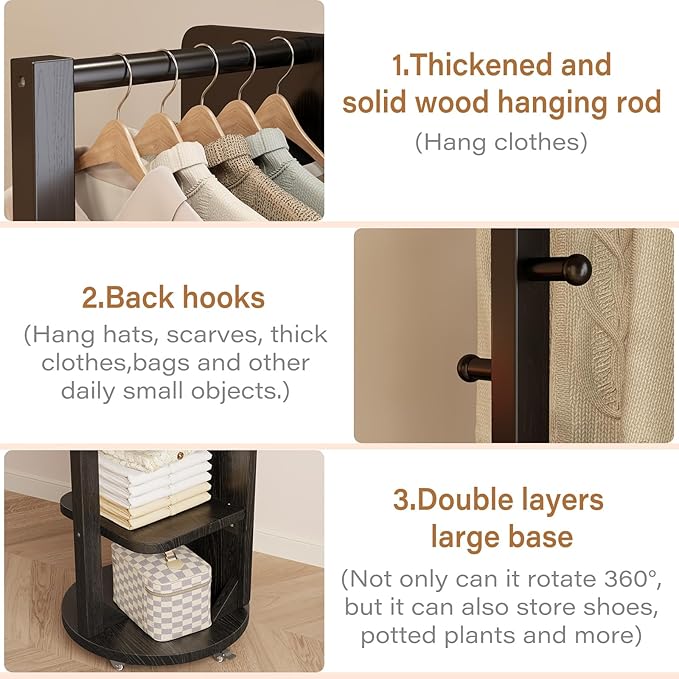 WoodsWhisper Full Length Mirror Coat Rack Solid Wood Floor Mirror 66"x12" Full Length Mirror with Stand Long Mirrors for Bedroom,Living Room (Black-Mobile, 66" Lx12 W)