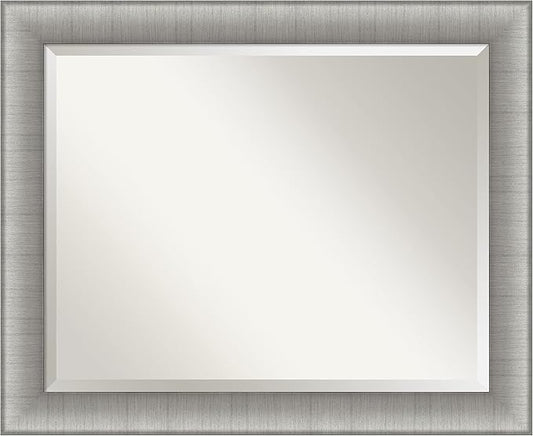 Amanti Art Silver Bathroom Mirror for Over Sink, 27x33 Elegant Brushed Pewter Rectangle Vanity Mirror, Large Casual Frame, Hangs Horizonally and Vertically, Bathroom Wall Decor, Beveled Edge
