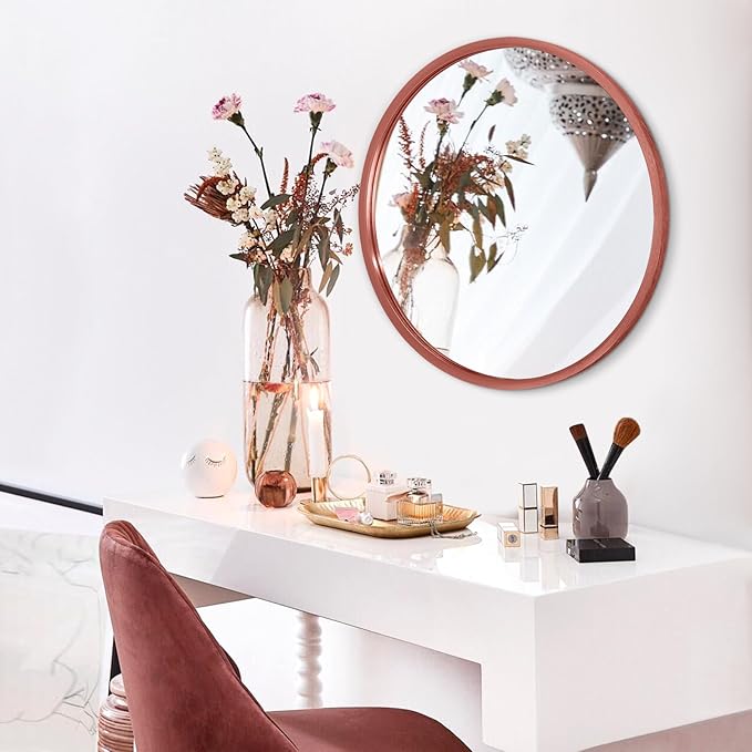 AOAOPQ Round Framed Mirror for Wall Mounted Makeup Red Brushed Rounded Corner Small Mirror Metal Frame Mirrors for Vanity Home Bedroom Living Room Entrance Porch