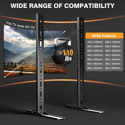 TAVR Universal Table Top TV Stand Mount, TV Legs for Most 20-75 Inch TVs, Replacement TV Feet with Great Load-Bearing Holds up to 110 lbs, TV Stands Base with Cable Management, Max VESA 800x600 mm