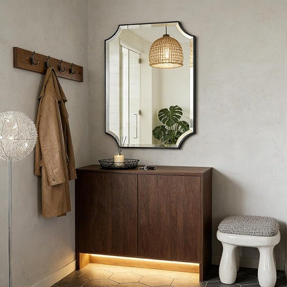 POZINO Rectangle Beveled Mirror, 22"x30" Bathroom Vanity Mirror with Stainless Steel Frame, Modern Aesthetic Scalloped Edge Wall Mirrors for Bedroom Hallway Entryway, Horizontal or Vertical Hanging
