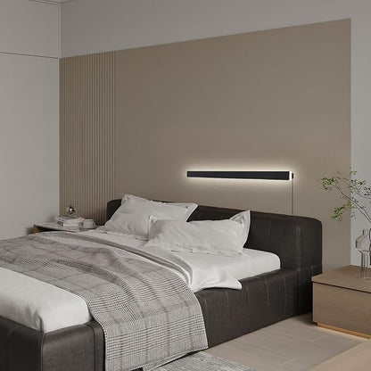 KELUOLY Modern Plug in Wall Lights, 31.4 inch Frosted Black LED Long Wall Sconce, 16W Warm White 3000K Acrylic Indoor Wall lamp,with 59" Plug Cable for Bedroom, Living Room, Hallway