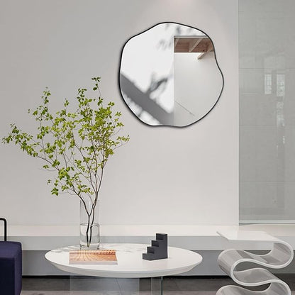 POZINO Irregular Mirror, 20" Asymmetrical Wall Mirrors, Scalloped Rounded Mirror, Modern Frameless Abstract Mirrors for Living Room Bedroom Bathroom Entryway Hallway Fireplace