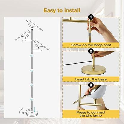 Remote Control Floor Lamps for Living Room: with 3 Adjustable LED Bird Lights - Easy to Install in 5 Minutes - Dimmable Standing Lamp - Tall Bird Floor Lamp for Bedroom Kids Room Home Decor