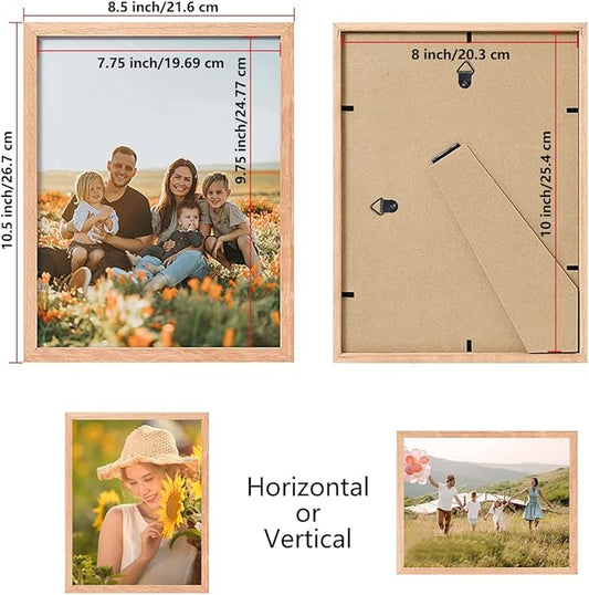 ATOBART 8x10 Set of 3 OAK Wood Picture Frame Solid Wooden Photo Frame Natural Wood Color Frames with Real Glass for Wall Mounting or Tabletop Living Room Bedroom Home Decor