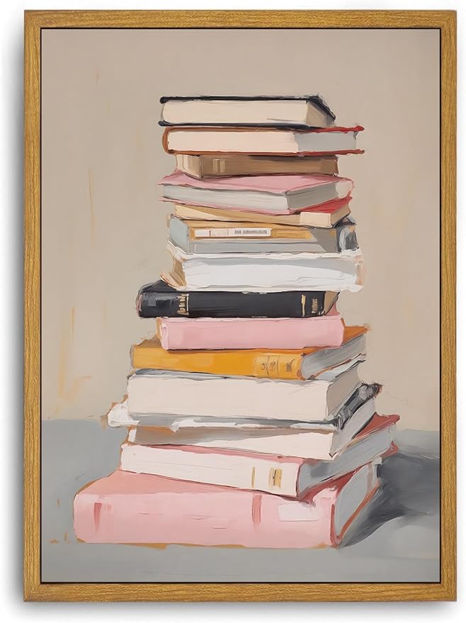 Djmwtb Framed Wall Art Vintage Pictures Wall Decor Books Paintings Canvas Art Minimalism Prints Artwork for Library Study Room Classroom