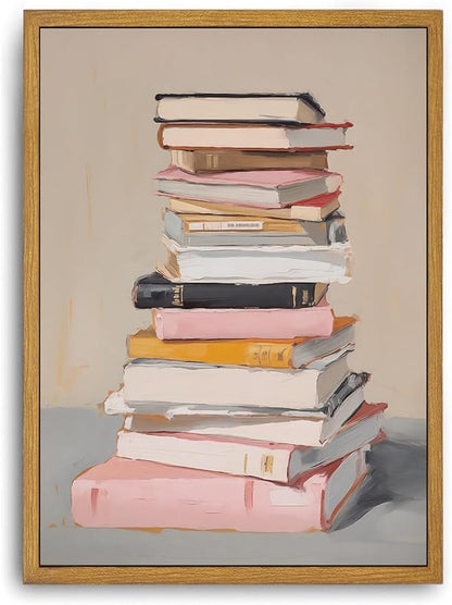 Djmwtb Framed Wall Art Vintage Pictures Wall Decor Books Paintings Canvas Art Minimalism Prints Artwork for Library Study Room Classroom