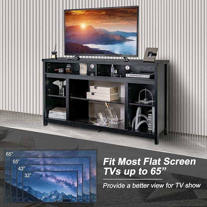 Tangkula TV Stand for TVs up to 65", Media Console Table w/Adjustable Shelf & Cable Management Holes, Modern TV Cabinet, Wooden TV Table, Entertainment Center for Living Room (Black)
