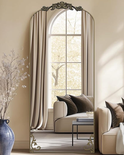 Antok Arched Full Length Mirror, 71"x28" Floor Mirror with Carved, Full Body Mirrors for HomeDecor, Standing/Halling Large Wall Mirror for Bedroom, Living Room, Cloakroom, Bronze, Luxury Style