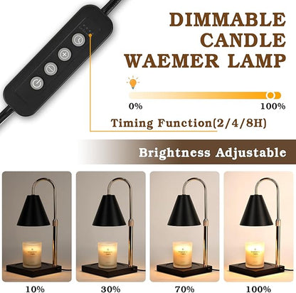 Candle Warmer Lamp with Timer Dimmer, Electric Candle Lamp Warmer for Bedroom Decor, Mothers Day Birthday Gifts for Women Mom, Height Adjustable Metal Candle Lamp, House Warming Gifts, Black