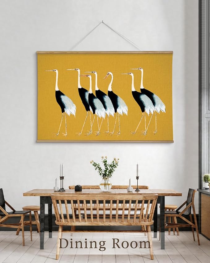 InSimSea 36x54 Extra Large Canvas Scroll Wall Art, Vintage Seven Cranes Wall Decor, Oversized Animal Painting Prints for Living Room, Bedroom, Dining Room, Office