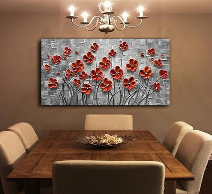 YaSheng Art - 48x24inch Canvas Wall Art, Hand Painted Oil Painting Wall Art ,Abstract 3D Texture Wall Art Pictures, Red Floral Paintings, Modern Home Bedroom Wall Art Decor, Wall Art for living room, Large Framed oil painting.