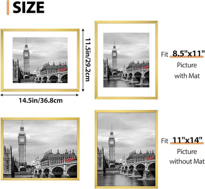 Fixwal 11x14 Picture Frame Set of 6 with Shatter Resistant Plastic Glass, Thin Border and Light Weight Photo Frames for Wall, Gift for Mother's Day, Father's Day, Graduation, Gold