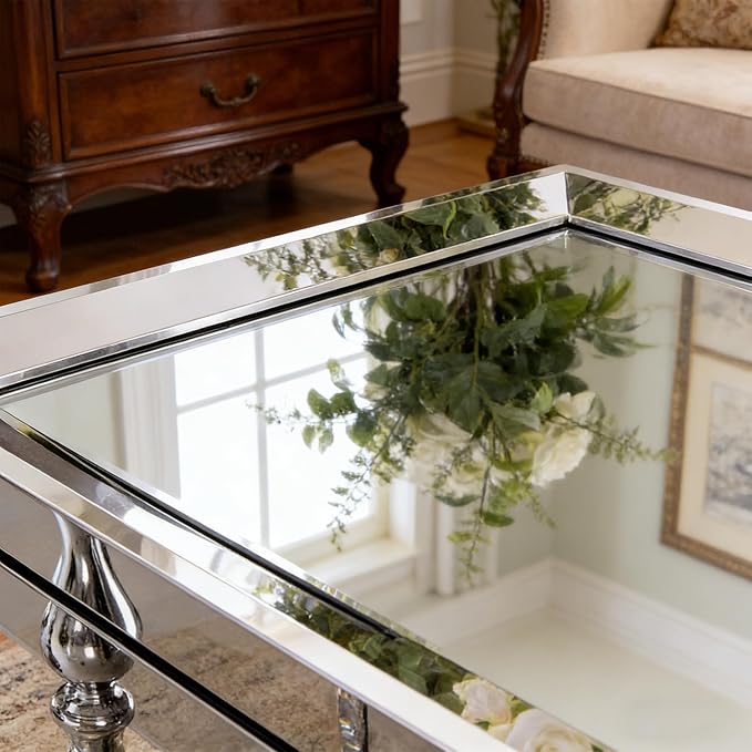 Chende Large Living Room Wall Mirror with Angled 2" Stainless Steel Frame, 24"x 52" Rectangular Decorative Mirror for Bathroom, Entryway, Fireplace Mantle, Modern, Horizontal/Vertical Hanging