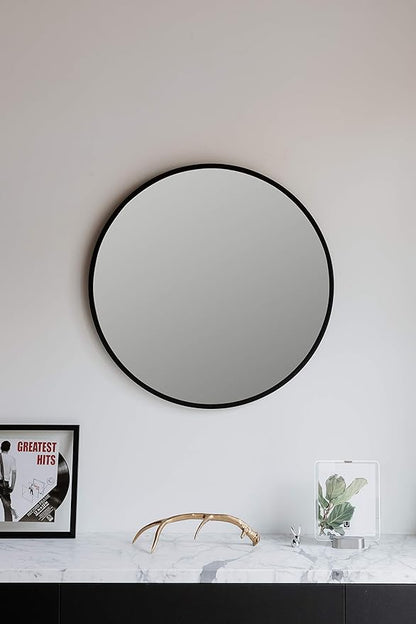 Umbra Hub Round Wall Mirror with Rubber Frame, Modern Style for Bathroom, Entryway, Living Room and More, 37-Inch, Black