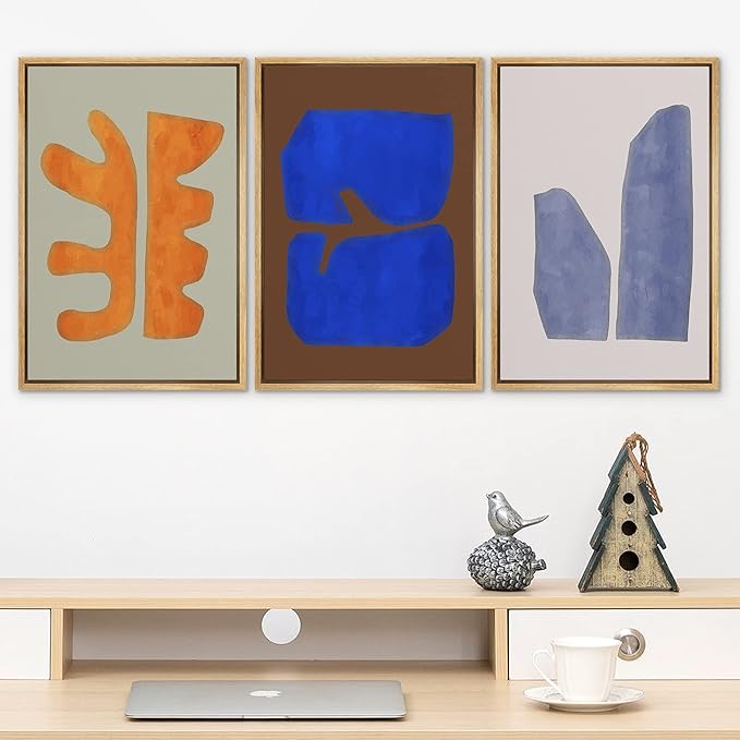 SIGNLEADER Framed Canvas Print Wall Art Set Multicolor Vibrant Mid-Century Figure Collage Abstract Shapes Illustrations Modern Art Boho Decorative for Living Room, Bedroom, Office - 24"x36"x3 NATURAL