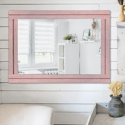 AAZZKANG Rectangle Mirror with Wood Framed Modern Farmhouse Hanging Wall Mirrors Decor for Bedroom Bathroom Living Room Home Entryway Large 26"x18"
