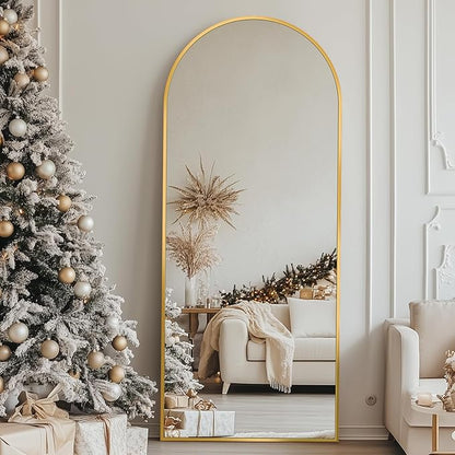 Antok Arched Full Length Mirror, 56"x14" Gold Metal Frame Floor Mirror for Bedroom Living Room, Freestanding/Wall Mount/Leaning