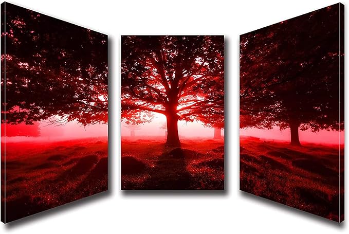 EPHANY Red Trees Canvas Wall Art Art - Red Tree Painting 3 piece/set Framed Wall Picture Canvas Print Framed Picture Painting for Room Home Decorations (A-3pcs,12"x16"x3pcs)