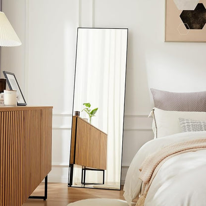 Mirror Full Length, Upgraded 21"x64" Body Wall Mirrors with Shatter-Proof Glass, Floor Standing, Hanging or Leaning, Tall Mirror with Stand Aluminum Alloy Frame for Bedroom, Black
