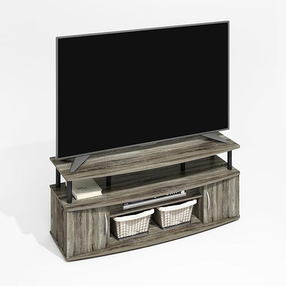 Furinno Jaya TV Stand, Entertainment Center, TV Console, for TV up to 55 Inch, with 2 Doors and Cable Management Holes, for Living Room, Bedroom, Grey Oak