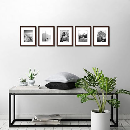 Americanflat 8x10 Picture Frame with Polished Plexiglass - Set of 5 - Use as 5x7 Frame with Mat or Display 8x10 Photo Without Mat - Galleria Collection - Picture Frames for Tabletop or Wall - Mahogany