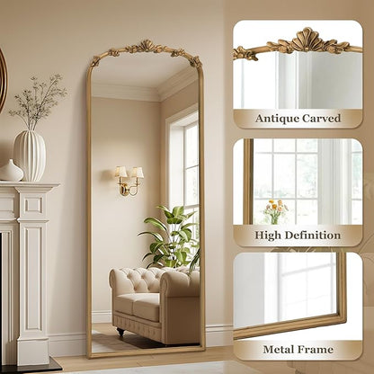 Besdomus Full Length Gold Mirror: 21''x56'' Baroque Vintage Floor Long Body Mirror - Traditional Ornate Antique Decorative for Dressing Room/Bedroom/Living Room/Entryway/Hallway/Wall/Home Decor