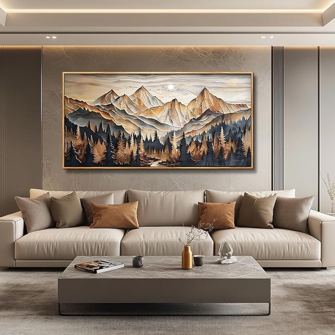 Wood Farmed Canvas Wall Art For Living Room Large Wall Decor For Office Bedroom Decorations Mountain Landscape Pictures Abstract Painting Artwork Room Wall Mural Aesthetic Home Decor 30x60 In