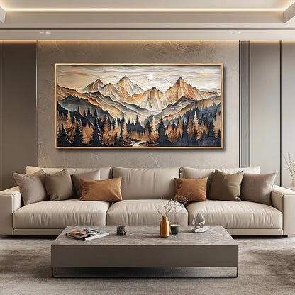 Wood Farmed Canvas Wall Art For Living Room Large Wall Decor For Office Bedroom Decorations Mountain Landscape Pictures Abstract Painting Artwork Room Wall Mural Aesthetic Home Decor 30x60 In