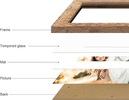 iRahmen 9x12 Picture Frame Set of 2, Rustic Brown Wood Frame with Tempered Glass, Display Pictures 6x8 with Mat or 9 x 12 without Mat for Horizontal or Vertical Tabletop and Wall Mounting