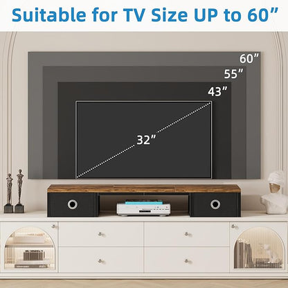 YAOHUOO 45" Large TV Riser with Fabric Drawers for 32-60 inch TV, TV Stand Riser with Steel Legs, Tabletop TV Riser Shelf, Monitor Stand Riser for Home Office, Rustic Brown