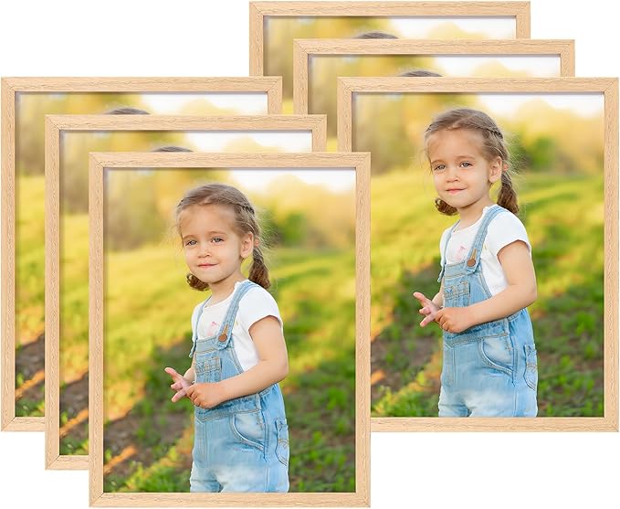 ATOBART 8x10 OAK Natural Wood Photo Frame,6 Pack Picture Frames Real Glass front Wall Hanging Gallery for Wall and Tabletop Display,set of 6