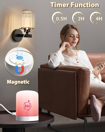 Adetu Crystal Wall Sconces Set of Two, Battery Operated Wall Sconce with 10000mAh Dimmable Magnetic Bulbs and Remote, RGB Rechargeable Wall Lights for Bedroom Living Room Hallway Decor