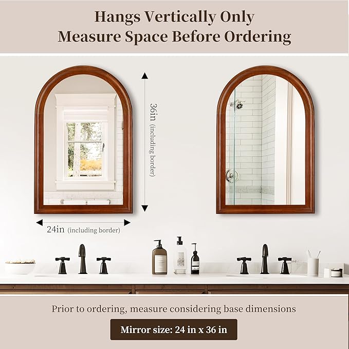 Tanmicoshomy Wood Bathroom Mirror 24x36 Inch,Rustic Wall Mirrors with Shatter-Proof Glass for Living Room, Bedroom or Entryway(Walnut)