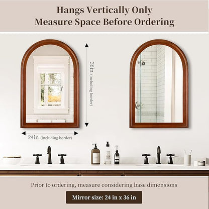 Tanmicoshomy Wood Bathroom Mirror 24x36 Inch,Rustic Wall Mirrors with Shatter-Proof Glass for Living Room, Bedroom or Entryway(Walnut)
