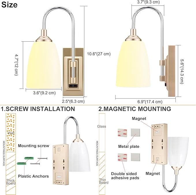 LUXSWAY Wall Sconce, 12 Color Changing,Wall Lamp Over Bed Headboard Light, Wall Mounted Light for Hallway Bedroom Home Decor, Dimmer & Timer Off-1Pack