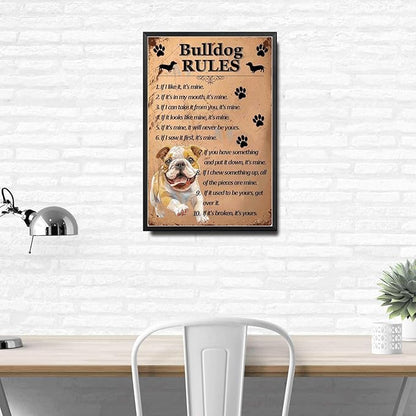 Metal Sign Tin Sign Vintage Wall Art Bulldog Rules Bathroom Signs for Home for Bar 6×8 Inches with Metal Frame