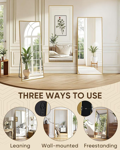 Antok Full Length Mirror, 56"x15" Floor Mirror, Floor Standing Freestanding Full Body Mirror with Stand for Bedroom, Hanging Mounted for Living Room Cloakroom, Gold
