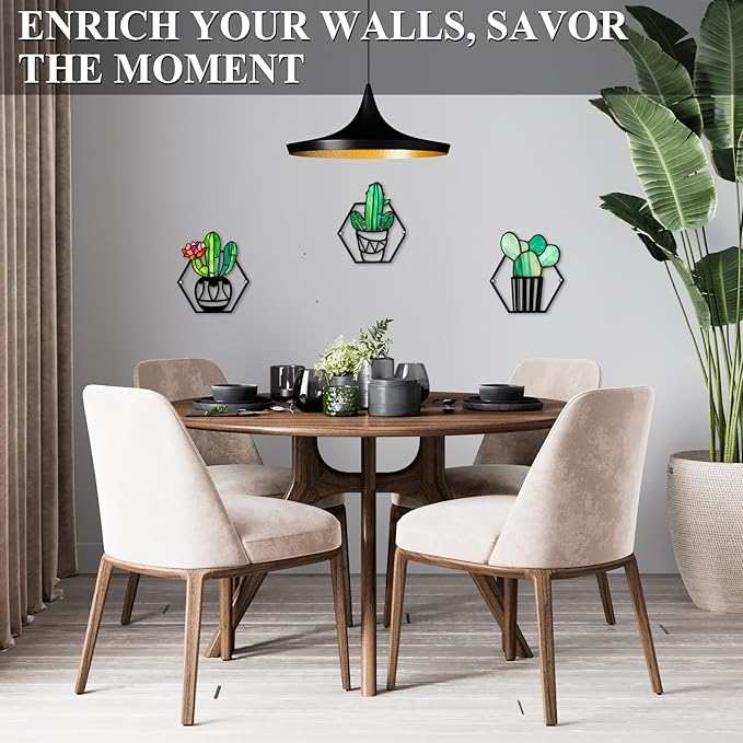 Fanjashn 3 Pcs Metal Flowers Wall Decor, Green Metal Floral Wall Arts for Modern Farmhouse Decor, Living Room, Bathroom, Bedroom, Office, Kitchen and Dining Room