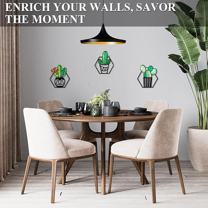 Fanjashn 3 Pcs Metal Flowers Wall Decor, Green Metal Floral Wall Arts for Modern Farmhouse Decor, Living Room, Bathroom, Bedroom, Office, Kitchen and Dining Room