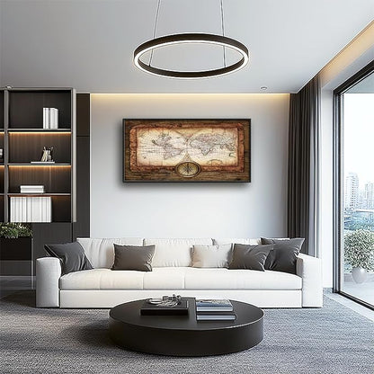 Large World Map Wall Art Vintage Maps Pictures Wall Decor for Office Abstract Farmhouse Oversized Canvas Painting Rustic Extra Large Framed Artwork for Bedroom Living Room Ready to Hang 30"x60"