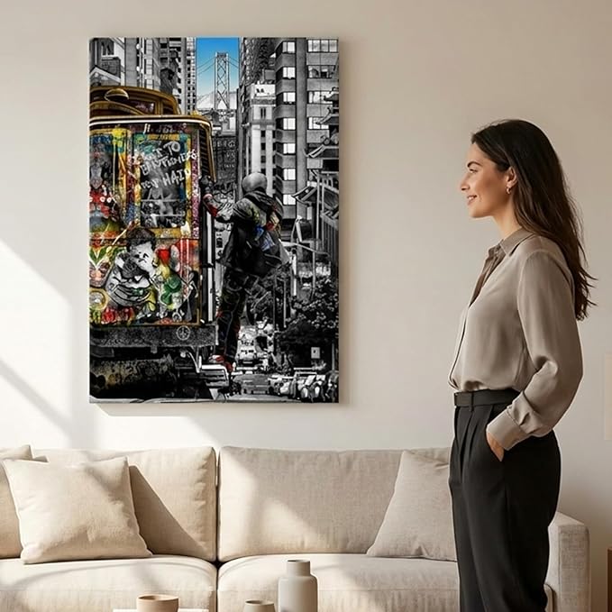 Yatsen Bridge Banksy Wall Art Paintings, Street Landscape of London City Canvas Paintings, Graffiti Pop Art Posters And Prints for Home Decor Ready to Hang - 24x36 inch